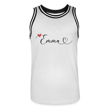 Emma Nom Prénom Calligraphie coeur - Maillot de basket Homme - blanc/noir - Devant - AI Model Male 185 dark (185cm)