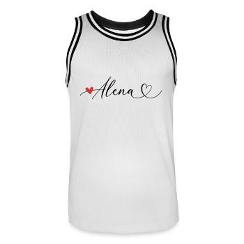 Alena Nom Prénom Calligraphie coeur - Maillot de basket Homme - blanc/noir - Devant - AI Model Male 185 dark (185cm)