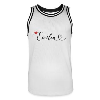 Emilia Nom Prénom Calligraphie Coeur - Maillot de basket Homme - blanc/noir - Devant - AI Model Male 185 dark (185cm)