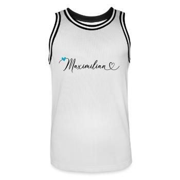 Maximilian Last name First name Calligraphy heart - Men's Basketball Jersey - white/black - Front - AI Model Male 185 dark (185cm)