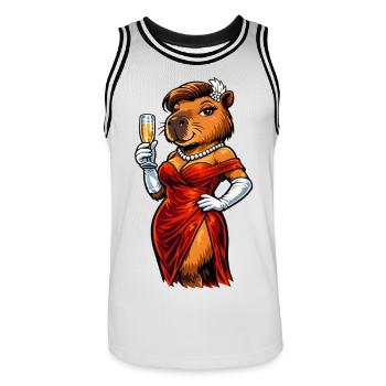 Elegante Capybara Dame mit Sekt - Männer Basketball-Trikot - Weiß/Schwarz - Vorne - AI Model Male 185 dark (185cm)