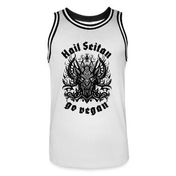 HAIL SEITAN - go vegan - Männer Basketball-Trikot - Weiß/Schwarz - Vorne - AI Model Male 185 dark (185cm)