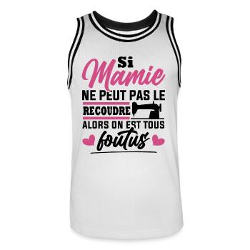 Si mamie ne peut pas le recoudre / Humour couture - Maillot de basket Homme - blanc/noir - Devant - AI Model Male 185 dark (185cm)