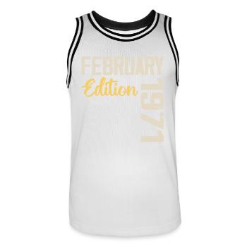 Février 1976 Anniversaire Février 1976 Rétro - Maillot de basket Homme - blanc/noir - Devant - AI Model Male 185 dark (185cm)