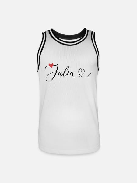 Julia Achternaam Voornaam Kalligrafie Hart - Mannen basketbal shirt - wit/zwart