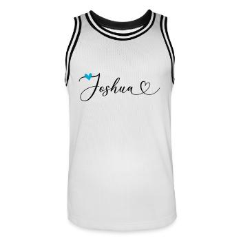 Joshua Nom Prénom Calligraphie coeur - Maillot de basket Homme - blanc/noir - Devant - AI Model Male 185 dark (185cm)