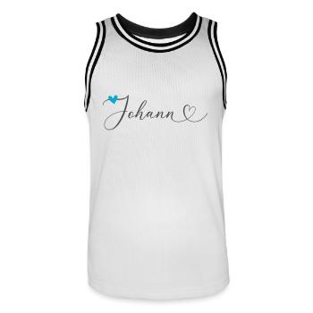 Johann Nom Prénom Calligraphie Coeur - Maillot de basket Homme - blanc/noir - Devant - AI Model Male 185 dark (185cm)