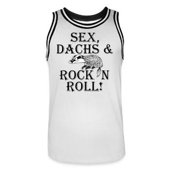 Sex Dachs Rock'n'Roll - Männer Basketball-Trikot - Weiß/Schwarz - Vorne - AI Model Male 185 dark (185cm)
