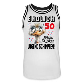 Endlich 50: Strauß Vogel Geburtstag Birthday - Männer Basketball-Trikot - Weiß/Schwarz - Vorne - AI Model Male 185 dark (185cm)