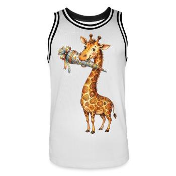 Girafe mignonne pour la rentrée à l’école avec un corne d’école - Maillot de basket Homme - blanc/noir - Devant - AI Model Male 185 dark (185cm)