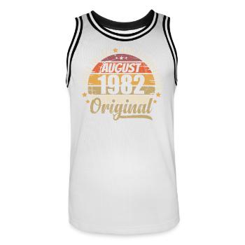 Août 1982 Anniversaire Vintage Rétro Août 1982 - Maillot de basket Homme - blanc/noir - Devant - AI Model Male 185 dark (185cm)
