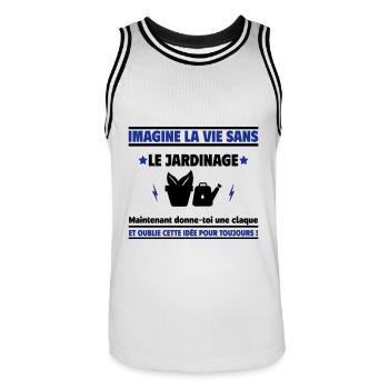 Imagine la vie sans jardinage : cadeau drôle - Maillot de basket Homme - blanc/noir - Devant - AI Model Male 185 dark (185cm)