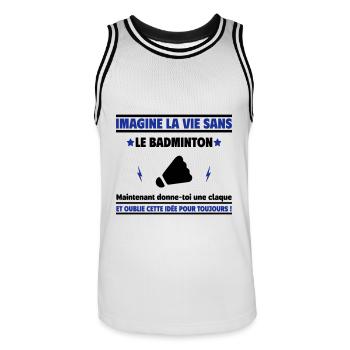 Imagine la vie sans badminton - Maillot de basket Homme - blanc/noir - Devant - AI Model Male 185 dark (185cm)