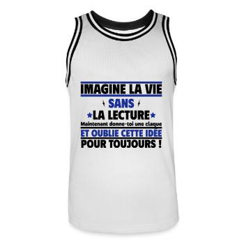 imagine la vie sans la lecture - Maillot de basket Homme - blanc/noir - Devant - AI Model Male 185 dark (185cm)