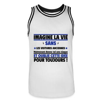 imagine la vie sans les voitures anciennes - Maillot de basket Homme - blanc/noir - Devant - AI Model Male 185 dark (185cm)