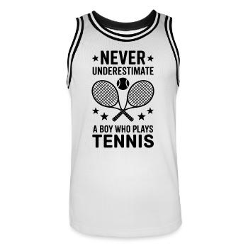 Tennis Spruch Jungs Lustiges Tennis Geschenk - Männer Basketball-Trikot - Weiß/Schwarz - Vorne - AI Model Male 185 dark (185cm)