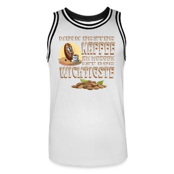 My First Coffee in the Morning 1 - Men's Basketball Jersey - white/black - Front - AI Model Male 185 dark (185cm)