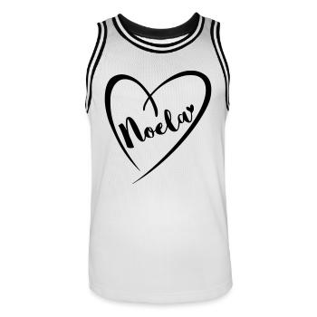 Noela surname first name in heart frame - Men's Basketball Jersey - white/black - Front - AI Model Male 185 dark (185cm)
