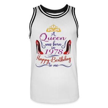 Une reine est née en 1978 - anniversaire de 44 ans - Maillot de basket Homme - blanc/noir - Devant - AI Model Male 185 dark (185cm)