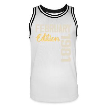 Février 1976 Anniversaire Février 1976 Rétro - Maillot de basket Homme - blanc/noir - Devant - AI Model Male 185 dark (185cm)