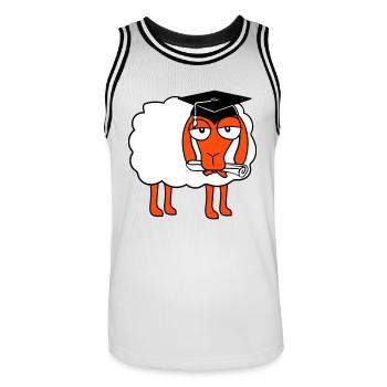 Mouton École Certificat Diplôme Universitaire Abi Étudiants - Maillot de basket Homme - blanc/noir - Devant - AI Model Male 185 dark (185cm)