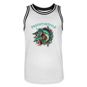 Prédateur dynamique – « Arrête-moi si tu peux » - Maillot de basket Homme - blanc/noir - Devant - AI Model Male 185 dark (185cm)