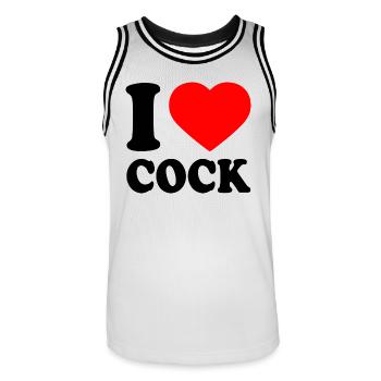 I love cock - Men's Basketball Jersey - white/black - Front - AI Model Male 185 dark (185cm)