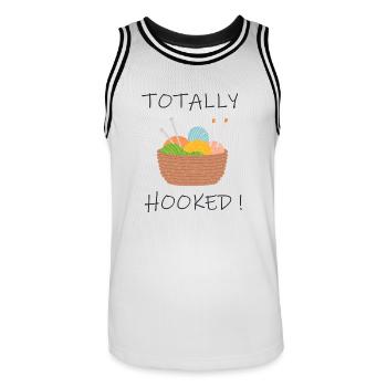 Totally hooked. For crochet et knitting. - Men's Basketball Jersey - white/black - Front - AI Model Male 185 dark (185cm)