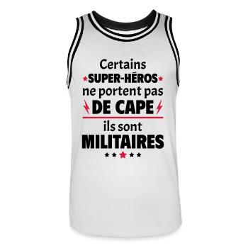 Certains super-héros sont militaires, cadeau noël - Maillot de basket Homme - blanc/noir - Devant - AI Model Male 185 dark (185cm)