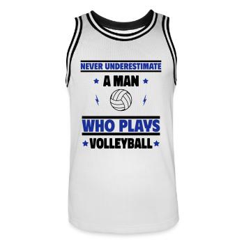 Unterschätze niemals einen Mann, der Volleyball - Männer Basketball-Trikot - Weiß/Schwarz - Vorne - AI Model Male 185 dark (185cm)