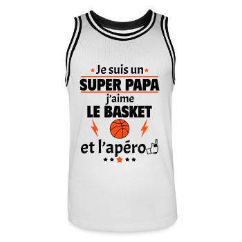 Je suis un super papa basket apéro, fête des pères - Maillot de basket Homme - blanc/noir - Devant - AI Model Male 185 dark (185cm)