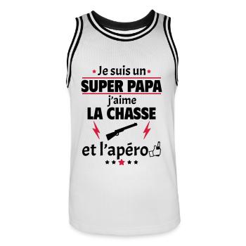 Je suis un super papa chasse apéro,fête des pères - Maillot de basket Homme - blanc/noir - Devant - AI Model Male 185 dark (185cm)