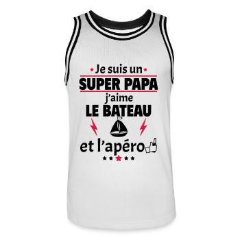 Je suis un super papa bateau apéro, fête des pères - Maillot de basket Homme - blanc/noir - Devant - AI Model Male 185 dark (185cm)