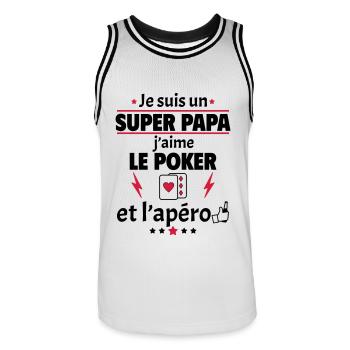 Je suis un super papa poker apéro, fête des pères - Maillot de basket Homme - blanc/noir - Devant - AI Model Male 185 dark (185cm)