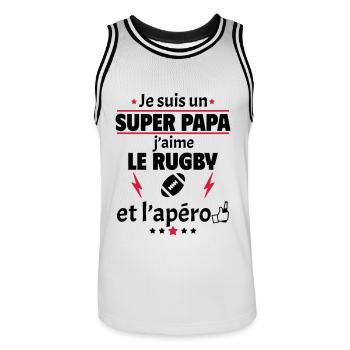 Je suis un super papa rugby apéro, rugbyman - Maillot de basket Homme - blanc/noir - Devant - AI Model Male 185 dark (185cm)