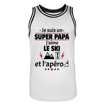 Je suis un super papa ski apéro, skieur - Maillot de basket Homme - blanc/noir - Devant - AI Model Male 185 dark (185cm)