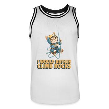 I would rather climb rocks Felsenklettern Katze - Männer Basketball-Trikot - Weiß/Schwarz - Vorne - AI Model Male 185 dark (185cm)