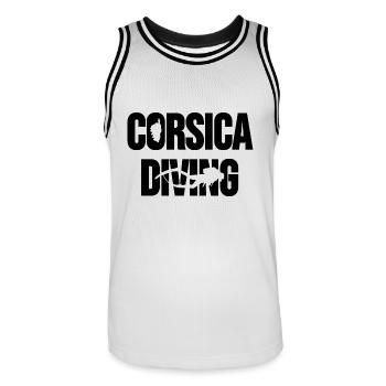 Ich kann nicht, ich bin auf Korsika getaucht. - Männer Basketball-Trikot - Weiß/Schwarz - Vorne - AI Model Male 185 dark (185cm)