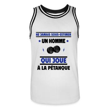 un homme qui joue à la pétanque - Maillot de basket Homme - blanc/noir - Devant - AI Model Male 185 dark (185cm)