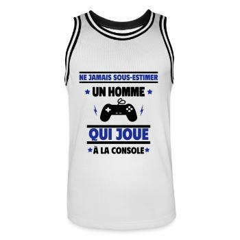 Ne sous-estimez jamais un homme gameur - Maillot de basket Homme - blanc/noir - Devant - AI Model Male 185 dark (185cm)