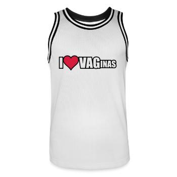 I LOVE VAGINAS - Men's Basketball Jersey - white/black - Front - AI Model Male 185 dark (185cm)