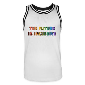 The Future Is Inclusive Gay Pride LGBTQ rights - Men's Basketball Jersey - white/black - Front - AI Model Male 185 dark (185cm)