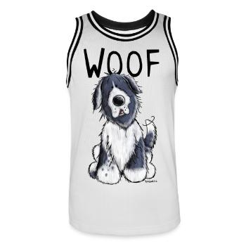 Woof Neufundländer - Neufi - Neufis - Geschenk - Männer Basketball-Trikot - Weiß/Schwarz - Vorne - AI Model Male 185 dark (185cm)