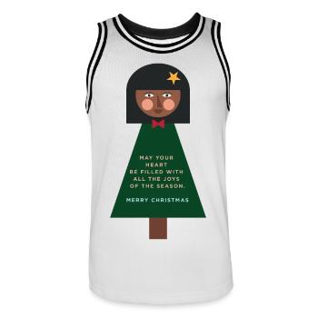 Weihnachtsgruß-Puppe im Grün - Männer Basketball-Trikot - Weiß/Schwarz - Vorne - AI Model Male 185 dark (185cm)