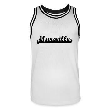marseille writing - Men's Basketball Jersey - white/black - Front - AI Model Male 185 dark (185cm)