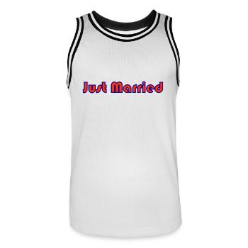 PAAR. ICH HABE GERADE GEHEIRATET. Junggesellinnenabschied. HEILIGER VALENTINSTAG. MARIES - Männer Basketball-Trikot - Weiß/Schwarz - Vorne - AI Model Male 185 dark (185cm)
