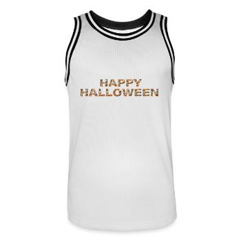 Happy Halloween Kürbis Schriftzug gruselig gruselig - Männer Basketball-Trikot - Weiß/Schwarz - Vorne - AI Model Male 185 dark (185cm)