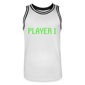 Player 1 Pixelart Gamer - Männer Basketball-Trikot - Weiß/Schwarz - Vorne - AI Model Male 185 dark (185cm)