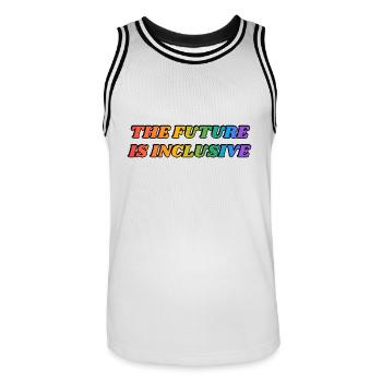 The Future Is Inclusive - Men's Basketball Jersey - white/black - Front - AI Model Male 185 dark (185cm)