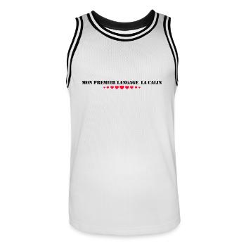 Meine erste Sprache: Umarmungen - Männer Basketball-Trikot - Weiß/Schwarz - Vorne - AI Model Male 185 dark (185cm)